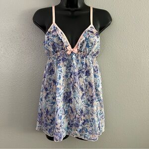 Passion Forever Babydoll Size M Pink Blue Purple Ruffle Bow Semi-Sheer Cute